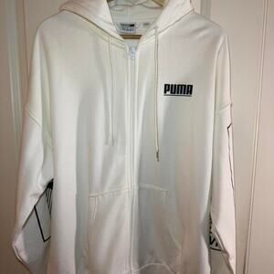 Puma full zip Graphic logo hoodie Men's Medium White Sweatshirt